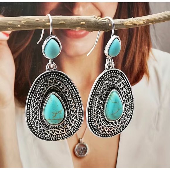 "Sansa Stark" Turquoise Drop Bohemian Earrings - Picture 1 of 3